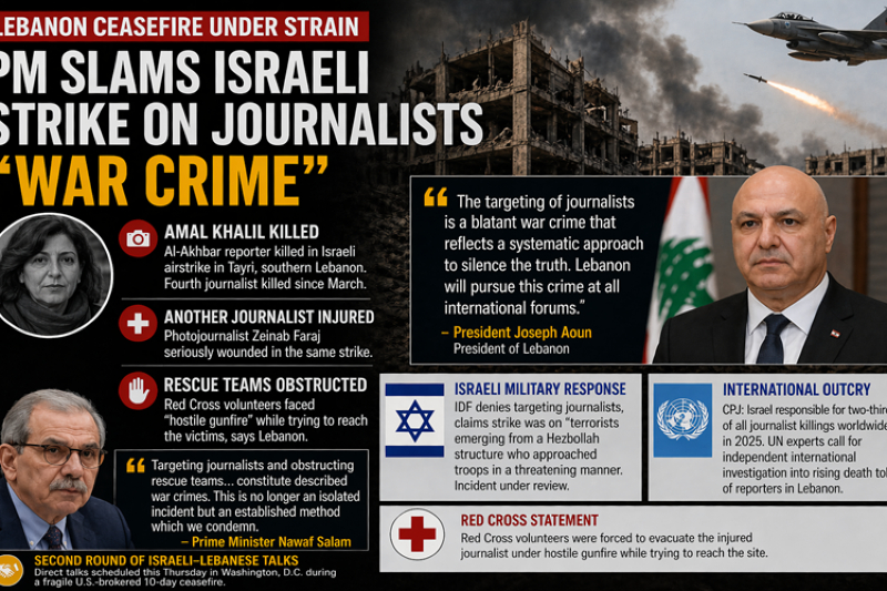 Lebanese Prime Minister Slams Israeli Strike on Journalists as "War Crime"