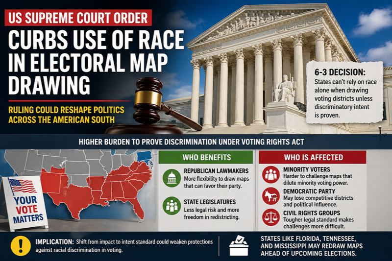 US Supreme Court Order Limits Use of Race in Electoral Maps, Raises Concerns Over Minority Voting Power