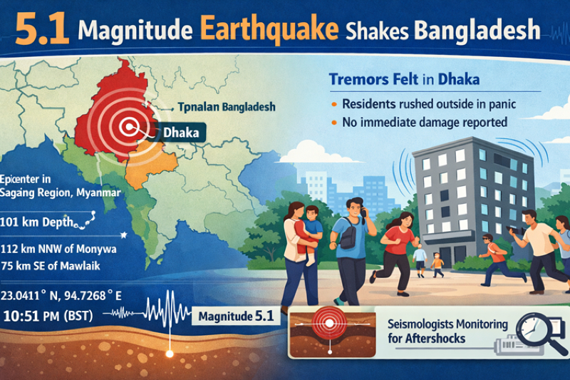5.1 Magnitude Earthquake Jolts Bangladesh; Epicenter Located in Myanmar