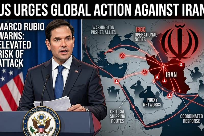 US Urges Global Action Against Iran as Marco Rubio Warns of ‘Elevated Risk of Attack’